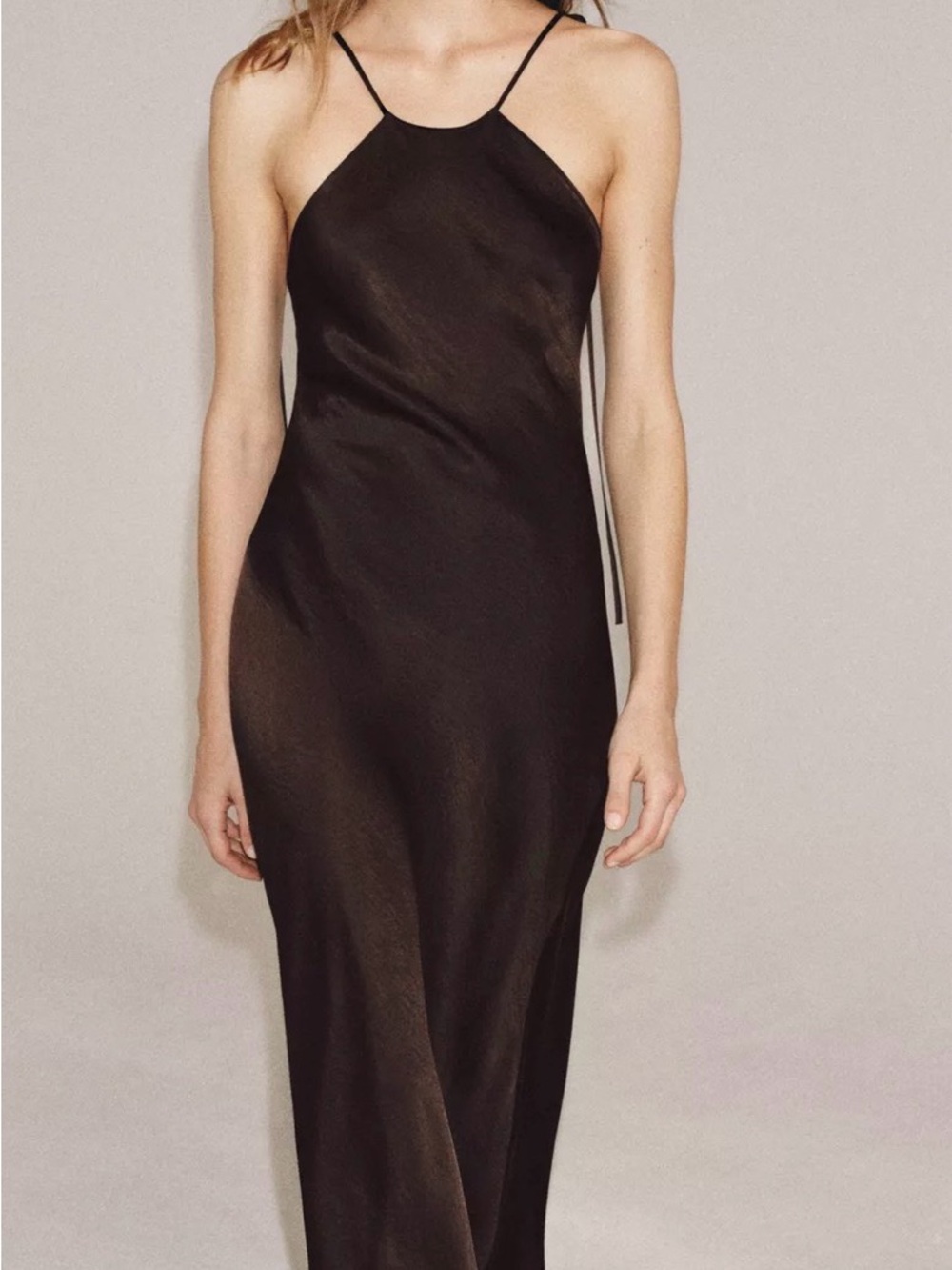 Zara black satin halter maxi dress